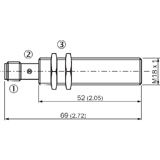 DPI M18 PNP NF P8mm noyé lg69(52)mm Laiton 10-30Vdc / M12 4P-Lire la description