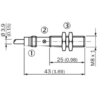 DPI M08 PNP NO P2mm noyé lg43(25)mm Laiton 10-30Vdc / Câble 2m PVC-Lire la description