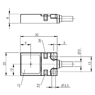 DPI Rect. PNP NO+NF P7mm noyé 20x8x32mm 10-30Vdc / C3m PUR-Lire la description