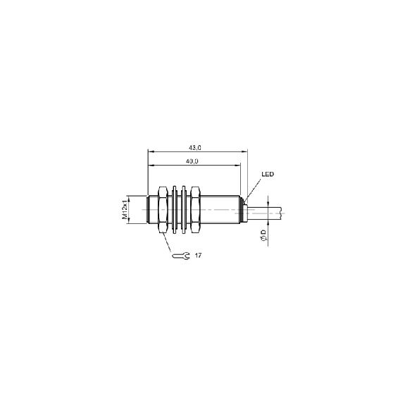 DPI M12 2 fils DC NF P3mm noyé lg43(40)mm Laiton / Câble 3m PVC-Lire la description