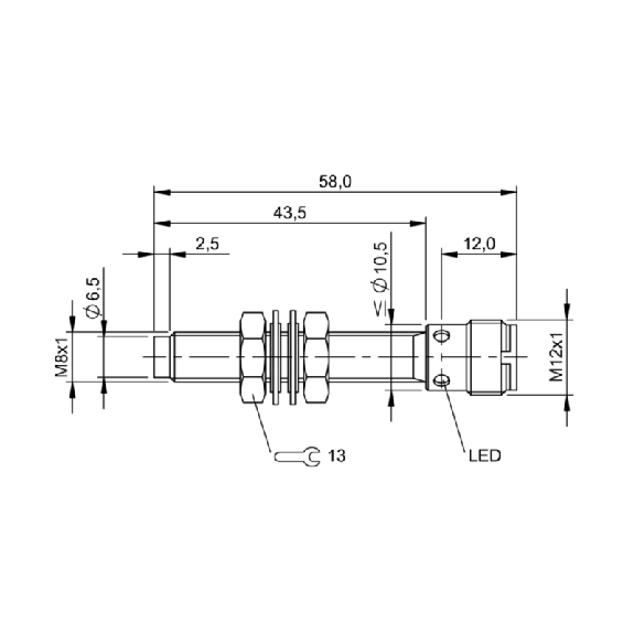 DPI M08 PNP NO P2,5mm non noyé lg58(40)mm Inox 10-30Vdc / M12 4P-Lire la description