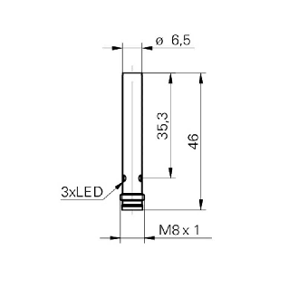 DPI D6,5 NPN NO P2mm quasi-noyé lg46mm tout Inox 10-30Vdc / M08 3P-Lire la description