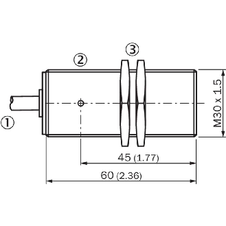 DPI M30 NPN NO P22mm quasi-noyé lg60mm 10-30Vdc / Câble 2m PVC-Lire la description