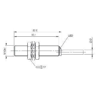 DPI M12 PNP NF P4mm noyé lg50mm Inox 10-30Vdc IP68 / Câble 3m PUR-Lire la description