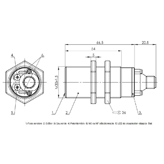 DPC M30 PNP NO/NF P1-20mm noyé lg87(54)mm / M12 4P-Lire la description