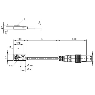 DPI Rect. PNP NO P2,5mm non noyé 16x8x4,7mm Plast. M08 3P+C0.5m PVC-Lire la description