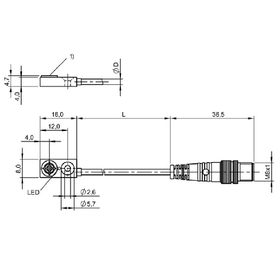 DPI Rect. PNP NO P2,5mm non noyé 16x8x4,7mm Plast. M08 3P+C0.5m PVC-Lire la description