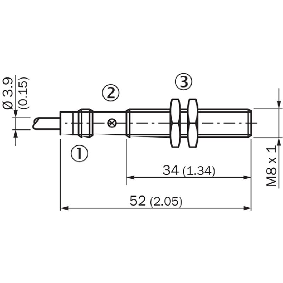 DPI M08 NPN NO P1,5mm noyé lg52(34)mm Laiton 10-30Vdc / Câble 2m PVC-Lire la description