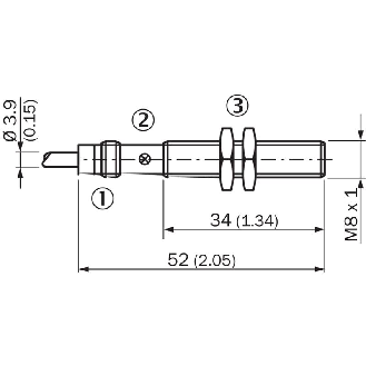 DPI M08 NPN NO P1,5mm noyé lg52(34)mm Laiton 10-30Vdc / Câble 2m PVC-Lire la description