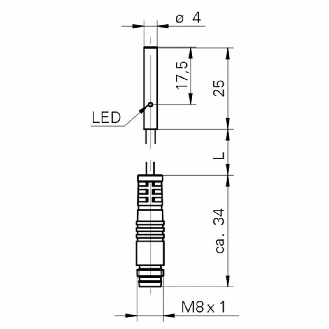 DPI D04 PNP NO P1,6mm noyé lg25mm 10-30Vdc / M08 3P+C0.2m PUR-Lire la description