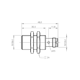 DPI M18 PNP NF P5mm noyé lg46(30.5)mm Laiton / M12 3P-Lire la description