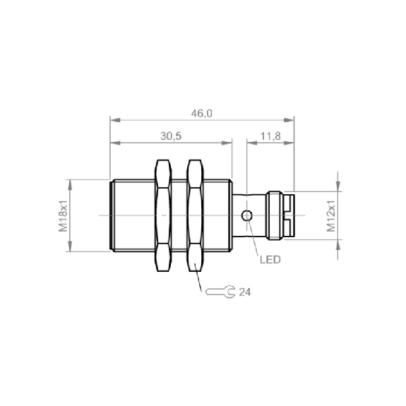 DPI M18 PNP NF P5mm noyé lg46(30.5)mm Laiton / M12 3P-Lire la description
