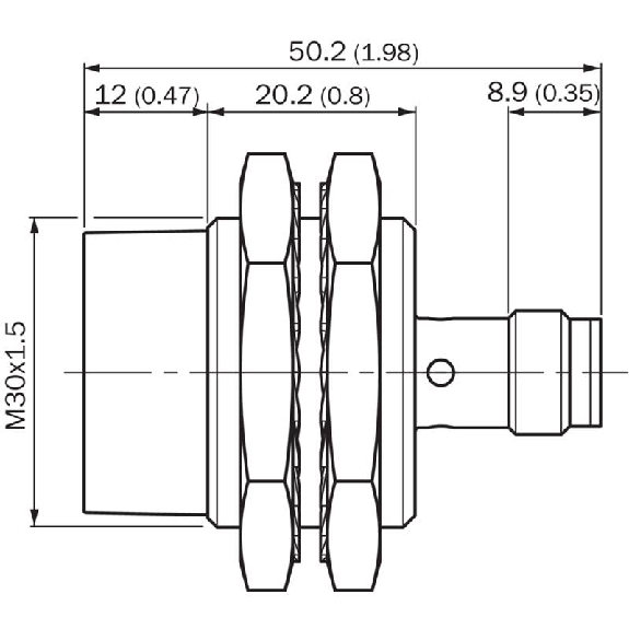 DPI M30 NPN NO P20mm non noyé IO-Link lg50(20)mm Inox V2A / M12A 4P-Lire la description