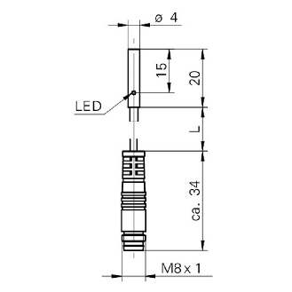DPI D04 PNP NF P1mm noyé lg20mm 10-30Vdc / M08 3P+C0.2m PUR-Lire la description