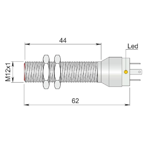 DPI M12 PNP NO P2mm noyé lg62(45)mm Laiton 10-30Vdc / Conn. K-Lire la description