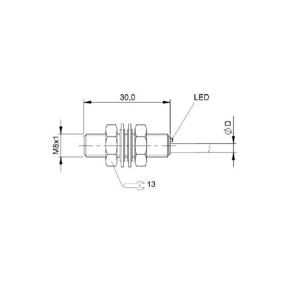 DPI M08 PNP P2mm noyé lg30mm Inox 10-30Vdc / Câble 5m PUR-Lire la description