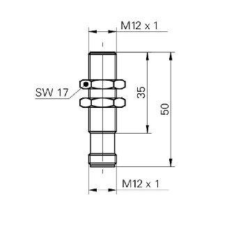 DPI M12 NPN NF P4mm quasi-noyé lg50mm tout Inox 10-30Vdc / M12 4P-Lire la description