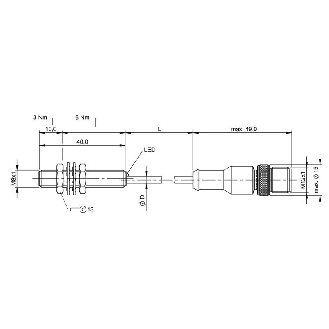 DPI M08 2 fils DC NO P2mm noyé lg40mm Laiton / M12 4P+C0.5m-Lire la description