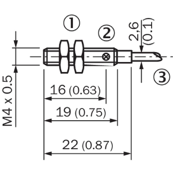 DPI M04 PNP NO P0,6mm noyé lg22(19)mm Inox 10-30Vdc / Câble 2m PVC-Lire la description