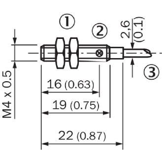 DPI M04 PNP NO P0,6mm noyé lg22(19)mm Inox 10-30Vdc / Câble 2m PVC-Lire la description