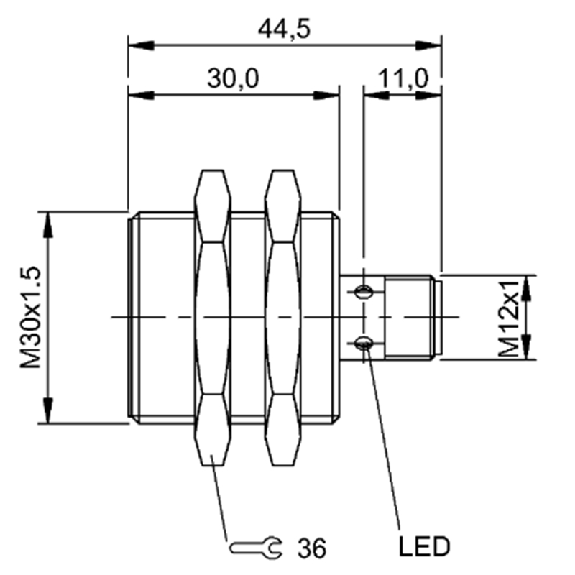 DPI M30 PNP NO P15mm noyé 44,5(30)mm Laiton 10-30Vdc / M12 4P-Lire la description