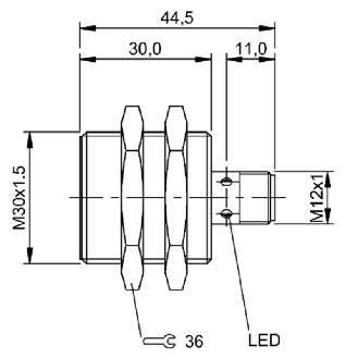 DPI M30 PNP NO P15mm noyé 44,5(30)mm Laiton 10-30Vdc / M12 4P-Lire la description