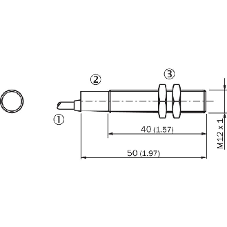 DPI M12 NPN NO P4mm noyé lg50(40)mm Laiton 10-30Vdc / Câble 2m PVC-Lire la description