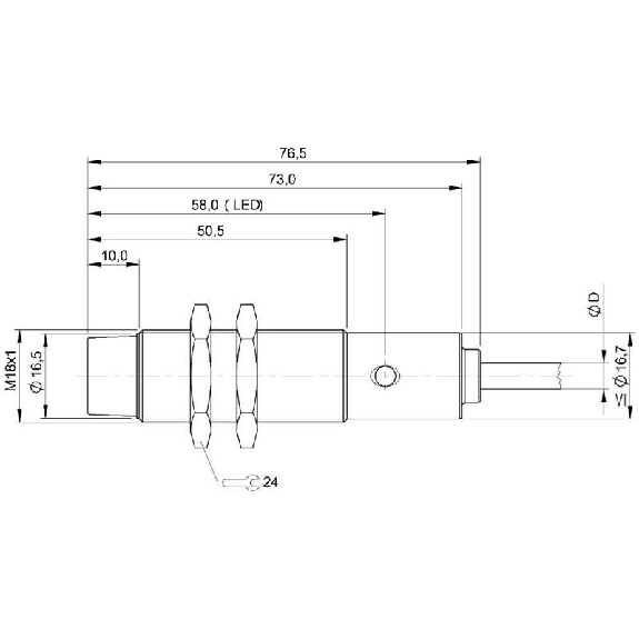 DPI M18 PNP NO P8mm non noyé lg76.5(40.5)mm Inox / Câble 10m PUR-Lire la description