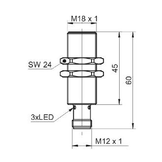 DPI M18 NPN NO P10mm noyé lg60mm Laiton 12-30Vdc -40+80°C / M12 4P-Lire la description