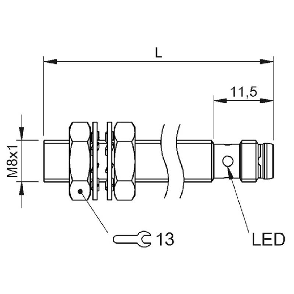DPI M08 NPN NO P3mm noyé lg60(48,5)mm Laiton 10-30Vdc / M08 3P-Lire la description