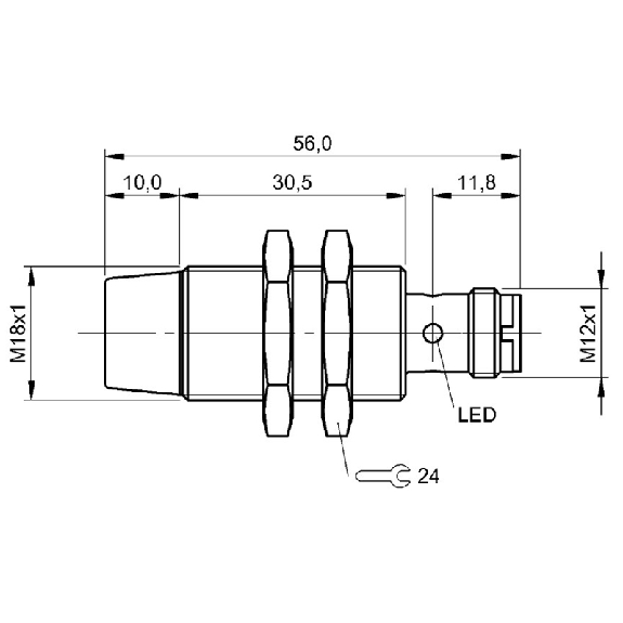 DPI M18 PNP NF P8mm non noyé 56(30.5)mm Laiton / M12 3P-Lire la description