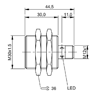 DPI M30 PNP NF P15mm noyé 44,5(30)mm Laiton 10-30Vdc / M12 4P-Lire la description