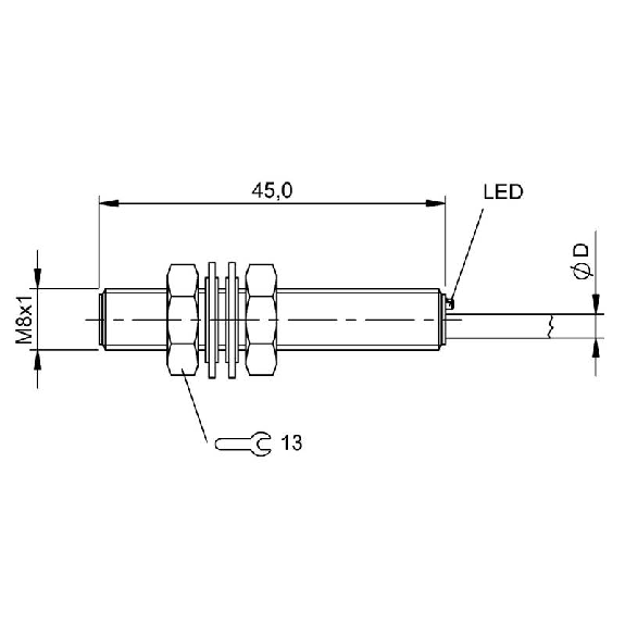 DPI M08 PNP NO P2mm noyé lg45mm Inox 10-30Vdc / Câble 2m PVC-Lire la description