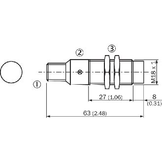 DPI M18 PNP NO+NF P8mm non noyé lg63(27)mm Laiton 10-30Vdc / M12 4P-Lire la description