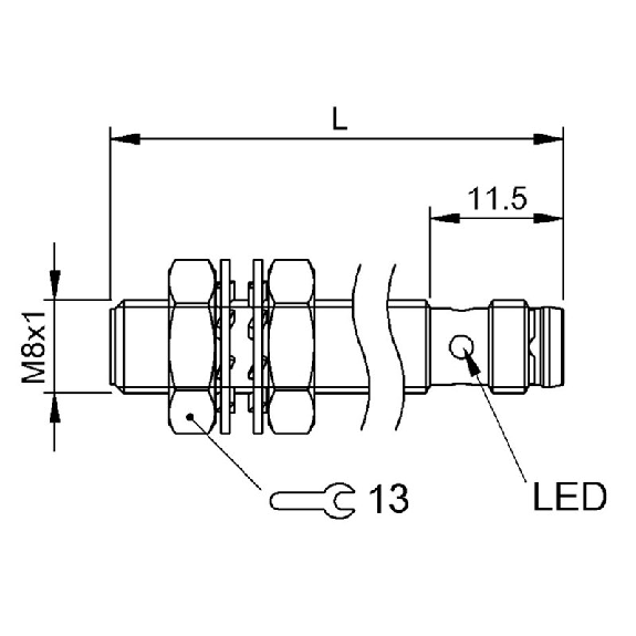 DPI M08 PNP NO P2mm noyé 60(48,5)mm Laiton 10-30Vdc / M08 3P-Lire la description