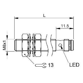 DPI M08 PNP NO P2mm noyé 60(48,5)mm Laiton 10-30Vdc / M08 3P-Lire la description