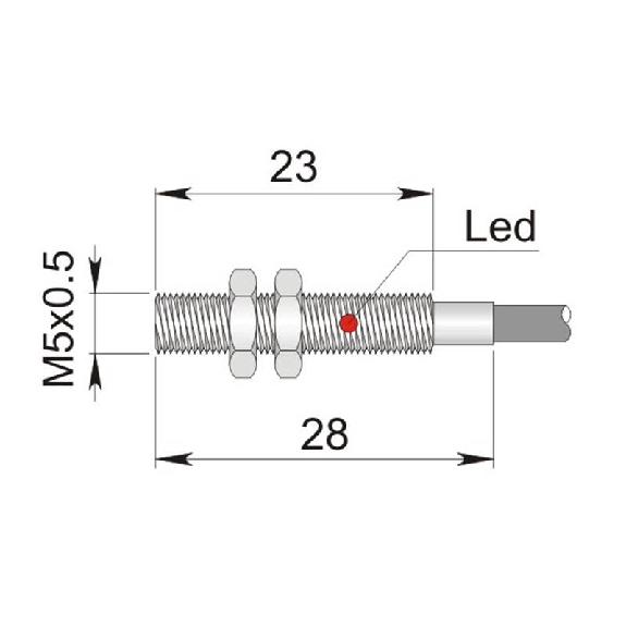 DPI M05 PNP NO P0,8mm noyé lg28(23)mm Inox 6-30Vdc / Câble 2m PUR/TPE-Lire la description