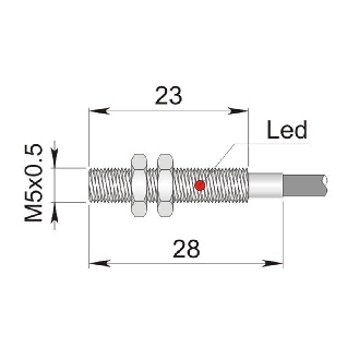 DPI M05 PNP NO P0,8mm noyé lg28(23)mm Inox 6-30Vdc / Câble 2m PUR/TPE-Lire la description