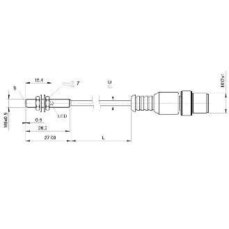 DPI M05 PNP NO P1.5mm noyé lg27mm Inox / M12 4P+C0.3m-Lire la description
