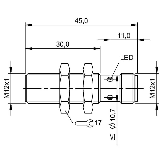 DPI M12 PNP NO P4mm noyé lg45(30)mm Inox / M12 4P-Lire la description
