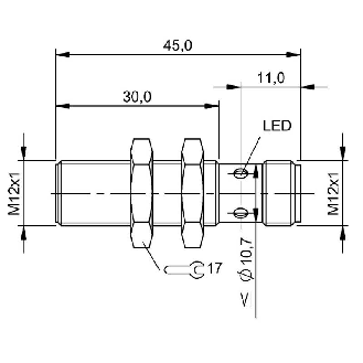 DPI M12 PNP NO P4mm noyé lg45(30)mm Inox / M12 4P-Lire la description