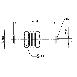 DPI M08 PNP NO P2mm noyé lg40mm Inox 10-30Vdc / Câble 2m PUR-Lire la description