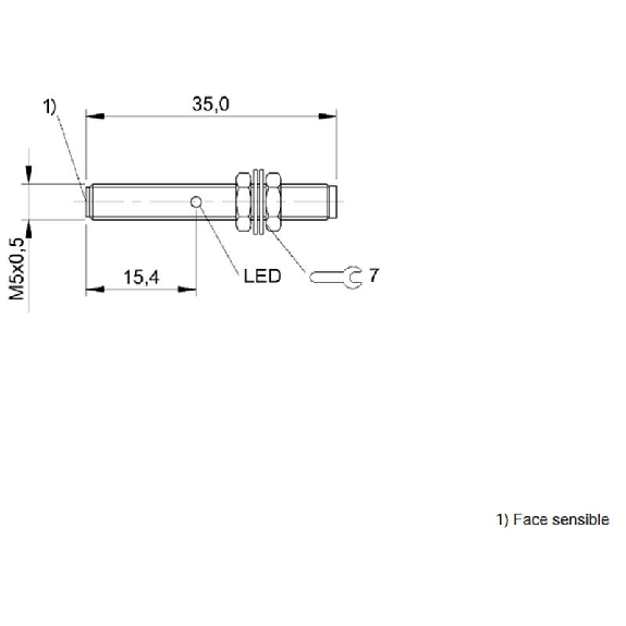 DPI M05 NPN NO P1,5mm noyé lg35mm Inox 10-30Vdc / M05 4P-Lire la description