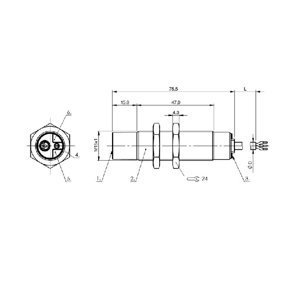 DPC M18 PNP NF P15mm non noyé lg47(75)mm / Câble 2m PUR-Lire la description