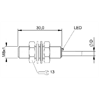 DPI M08 NPN NO P2mm noyé lg30mm Inox 10-30Vdc / Câble 3m PVC-Lire la description