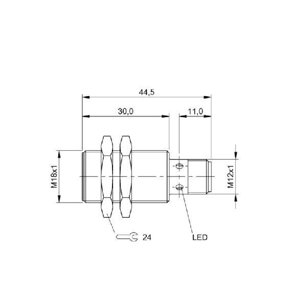 DPI M18 ANA 4-20mA P1-5mm noyé lg44,5(30)mm Laiton 10-30Vdc / M12 4P-Lire la description
