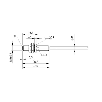 DPI M05 NPN NO P0.8mm noyé lg27mm Inox 10-30Vdc / Câble 2m PUR-Lire la description