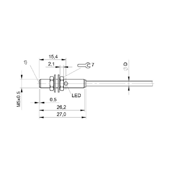 DPI M05 NPN NO P0.8mm noyé lg27mm Inox 10-30Vdc / Câble 2m PUR-Lire la description