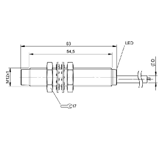 DPI M12 PNP NO P4mm non noyé lg63(54,5)mm Inox / Câble 5m TPU-Lire la description
