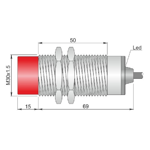 DPI M30 NPN NO+NF P15mm non noyé lg84(50)mm Laiton / Câble 2m-Lire la description